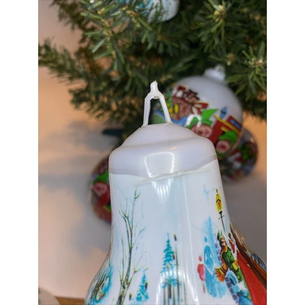 Vintage Christmas Tree Ornament Santa Express Train Elves Sleigh Deer Ball Bell